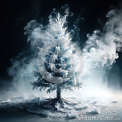 Christmas tree, frozen and cold, covered with ice Stock Photo