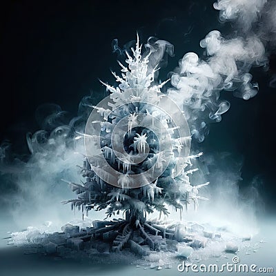 Christmas tree, frozen and cold, covered with ice Stock Photo