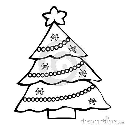Christmas tree. Garland and snowflake decorations. Colorless background. Coloring book for children. Christmas. New Year Vector Illustration