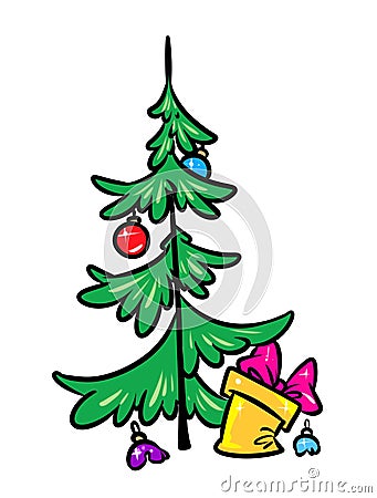 Christmas tree gift parody cartoon Cartoon Illustration