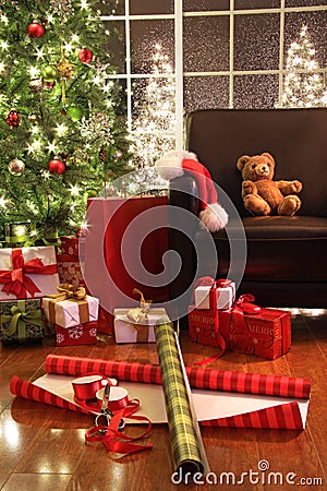 Christmas tree with gifts Stock Photo