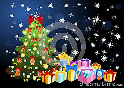 Christmas tree with gifts Vector Illustration