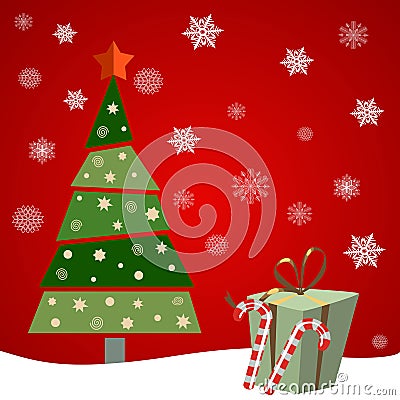 Christmas tree with gifts and candys. Vector Illustration