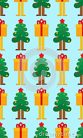 Christmas tree and gifts pattern seamless. Xmas and New Year background Vector Illustration