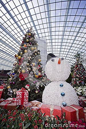 Christmas tree, gifts and snowman Editorial Stock Photo