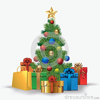 Christmas tree with gifts Vector Illustration