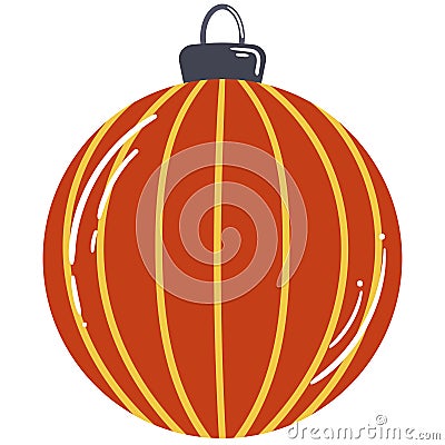 Christmas tree glass ball red and yellow line. Vector Illustration