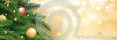Christmas tree with gold blur bokeh lights background. Vector il Vector Illustration