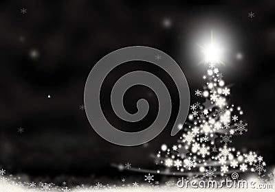 Christmas tree lights formed from stars background black white snow christmas background illustration Cartoon Illustration