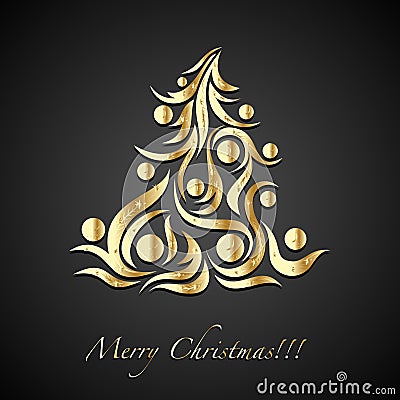 Christmas tree golden icon Vector Illustration