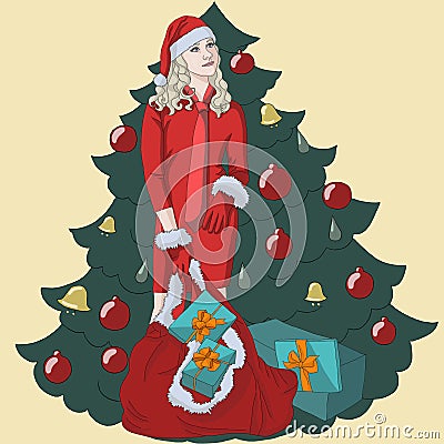 Christmas tree happiness box year smiling new christmas tree people present santa claus celebration winter white child happy woman Stock Photo