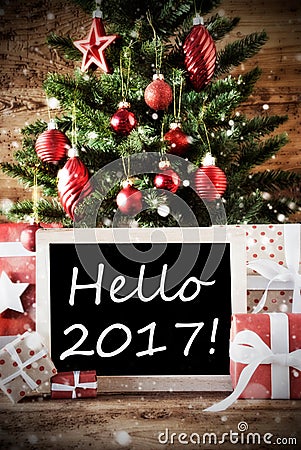 Christmas Tree With Hello 2017 Stock Photo