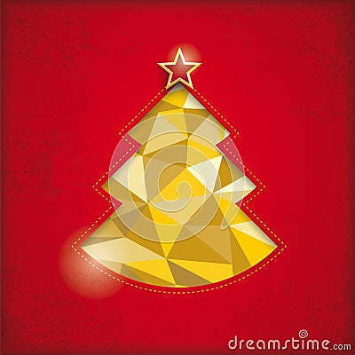 Golden Christmas Tree Hole Golden Red Cover Vector Illustration