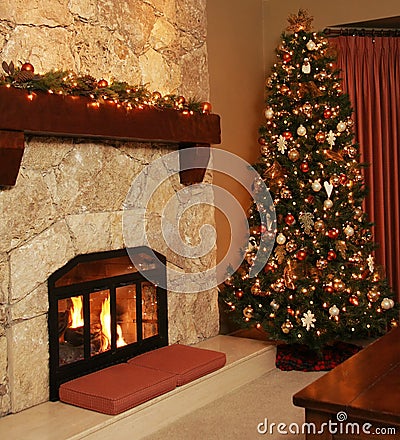 Christmas tree at home. Stock Photo