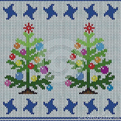 Christmas tree on knitting seamless pattern Vector Illustration
