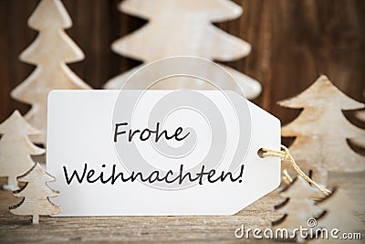 Christmas Tree, Label, Frohe Weihnachten Means Merry Christmas Stock Photo