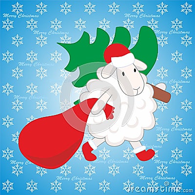 Christmas tree and lamb Vector Illustration