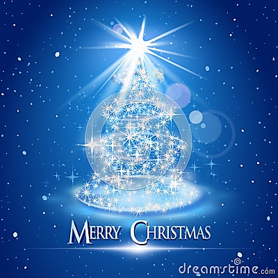 Christmas tree and light over blue background Vector Illustration