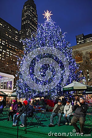 Christmas tree lighting celebration at Bryant Park Editorial Stock Photo