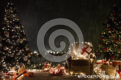 Christmas tree lights garlands new year decor gifts Stock Photo