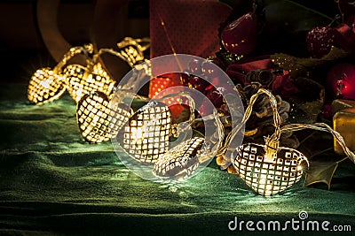 Christmas tree lights in a still life composition Stock Photo