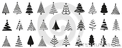 Christmas tree logo collection. Pine, spruce tree icon for Christmas and New Year holiday. Set of various Christmas tree Vector Illustration