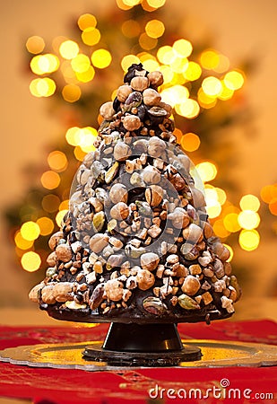 Christmas tree made of chocolate. Stock Photo