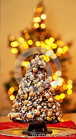 Christmas tree made of chocolate. Stock Photo