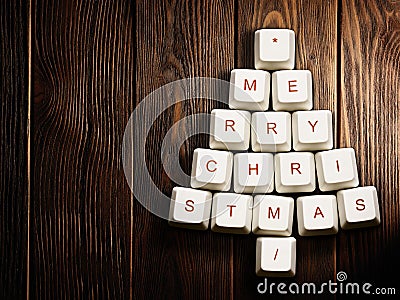 Christmas tree made of computer keys,tree background with vignette Stock Photo