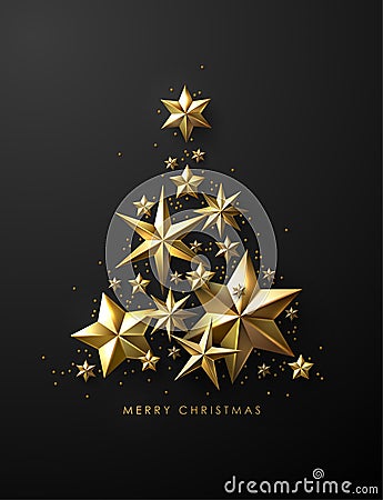 Christmas Tree made of Cutout Gold Foil Stars Vector Illustration