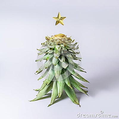 Christmas tree made of pineapple leaves. Stock Photo