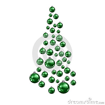 Christmas tree made of suspended green Christmas balls Cartoon Illustration