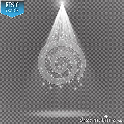 Christmas Tree made, White glitter bokeh lights and sparkles. Shining star, sun particles and sparks with lens flare Vector Illustration