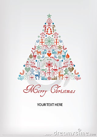 Christmas tree - Merry Chrismas greeting card Vector Illustration