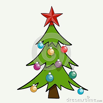 Christmas tree with multicolored balls isolated on white background Vector Illustration
