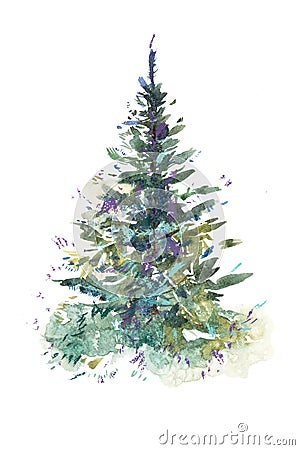 Christmas tree. New year, xmas celebration. Watercolor drawing. Watercolour painting Stock Photo