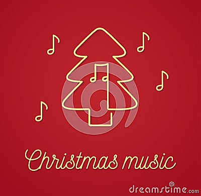 Christmas tree with notes outline logo vector Vector Illustration