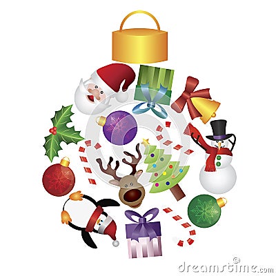 Christmas Tree Ornaments Collage Illustration Vector Illustration