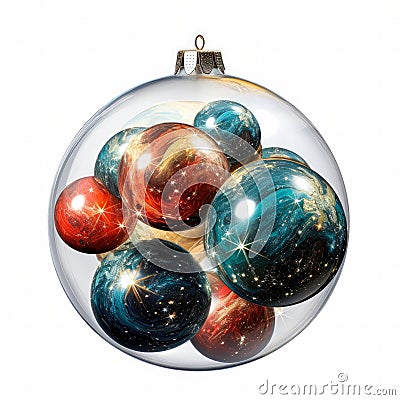 Christmas tree ornaments with planets inside Stock Photo