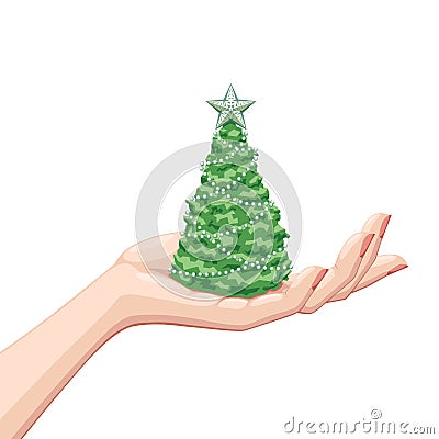 Christmas tree on a palm Vector Illustration