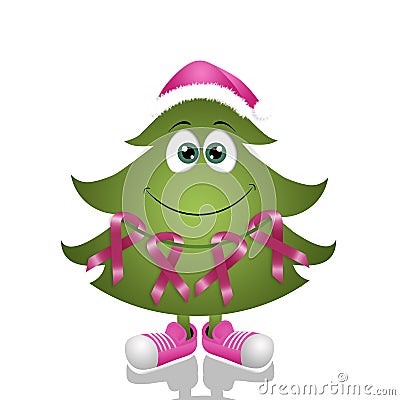 Christmas tree with pink awareness ribbons Stock Photo