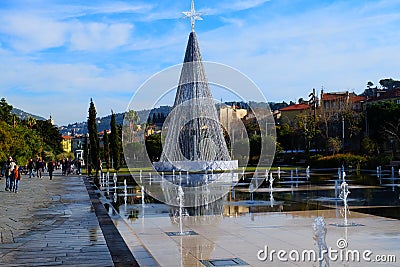 Christmas tree on the Promenade du Paillon of Nice City, France Editorial Stock Photo