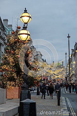 Christmas tree on the Regent Street in London, UK Editorial Stock Photo