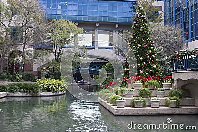 Christmas tree at the river walk. Editorial Stock Photo