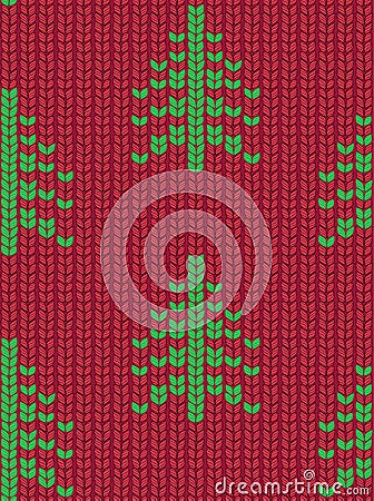 Christmas tree seamless knitted pattern. Green pixel images with red background. Vector Illustration