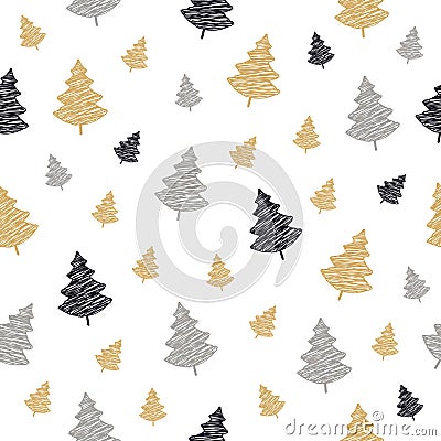 Christmas tree seamless pattern scribble drawing isolated background Vector Illustration