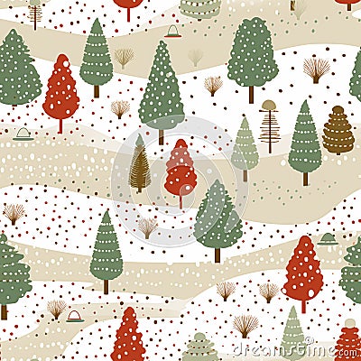 Christmas tree seamless pattern, tileable winter holiday country forest print for wallpaper, green wrapping paper, scrapbook, Stock Photo