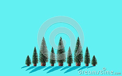 Christmas tree with shadow on light blue color background. Artwork minimal illustration pastel color design for new year, Christma Cartoon Illustration