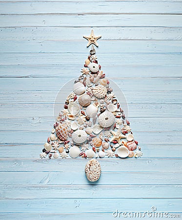 Tropical Christmas Tree Shells Background Stock Photo