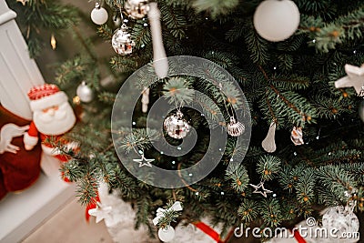 Christmas Tree With Shiny Balls And Decors Stock Photo